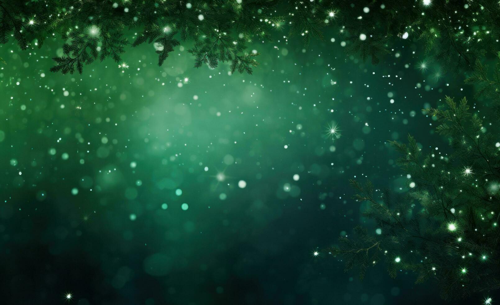 Green Christmas background with lights photo