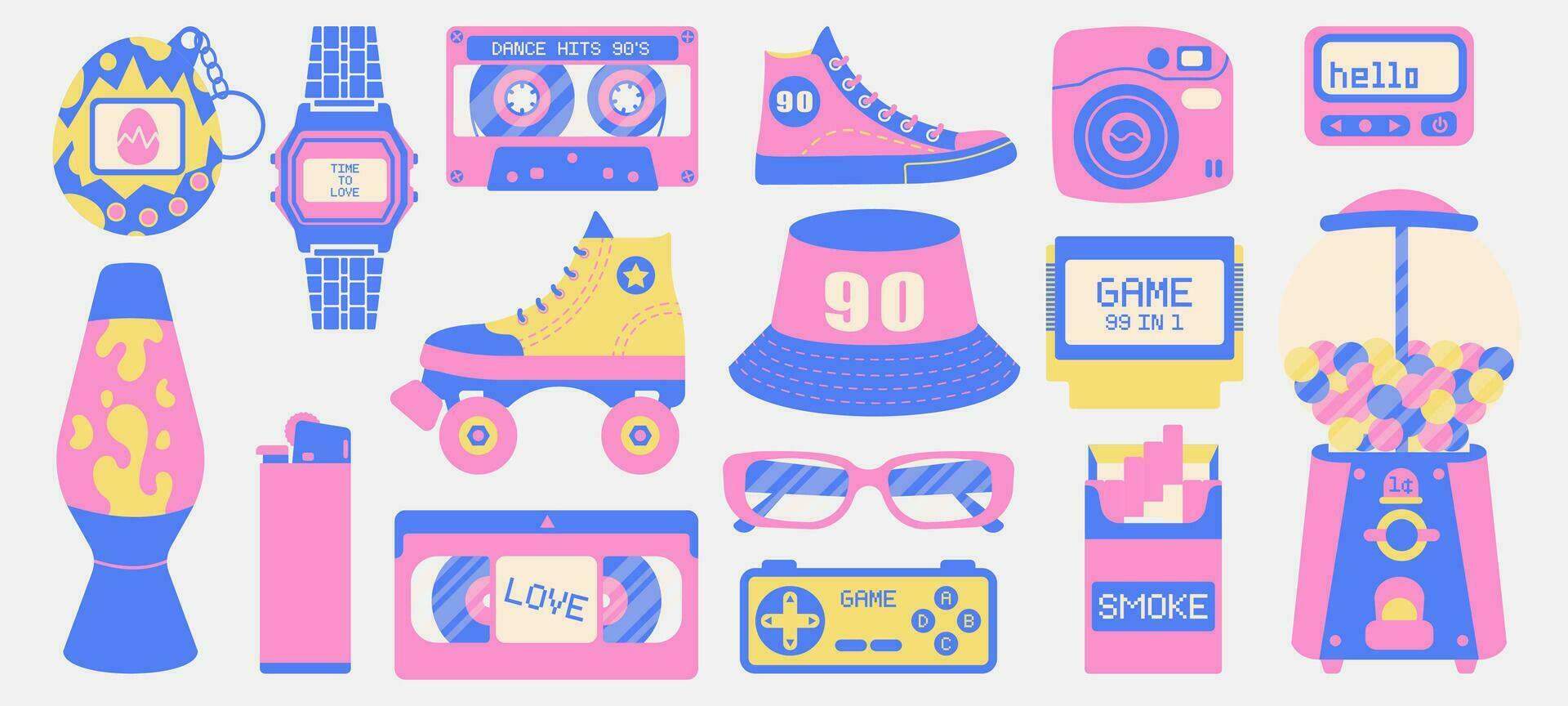 Set of classic 80s 90s elements in flat style vector