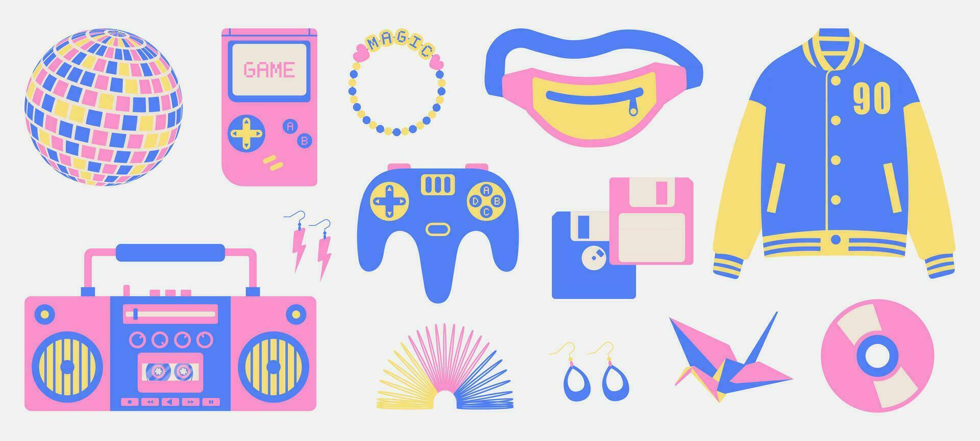 A set of retro gadgets from the 90s 00s in a modern style vector