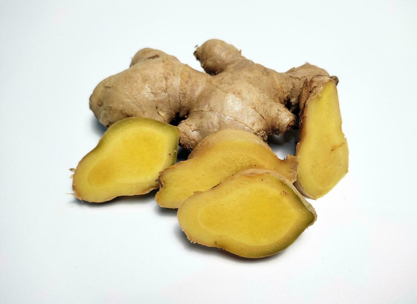 Fresh ginger or Zingiber officinale on white background. photo