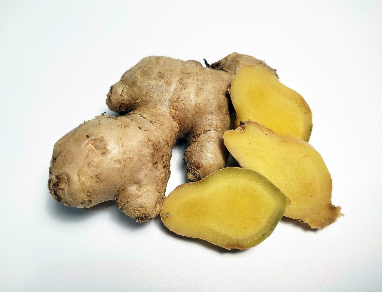 Fresh ginger or Zingiber officinale on white background. photo