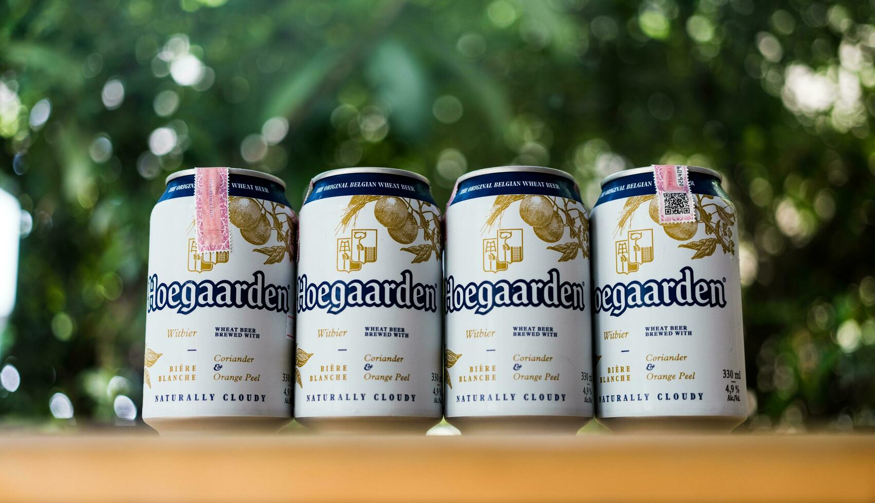 Bangkok, Thailand July 23, 2023 Hoegaarden wheat beer with coriander