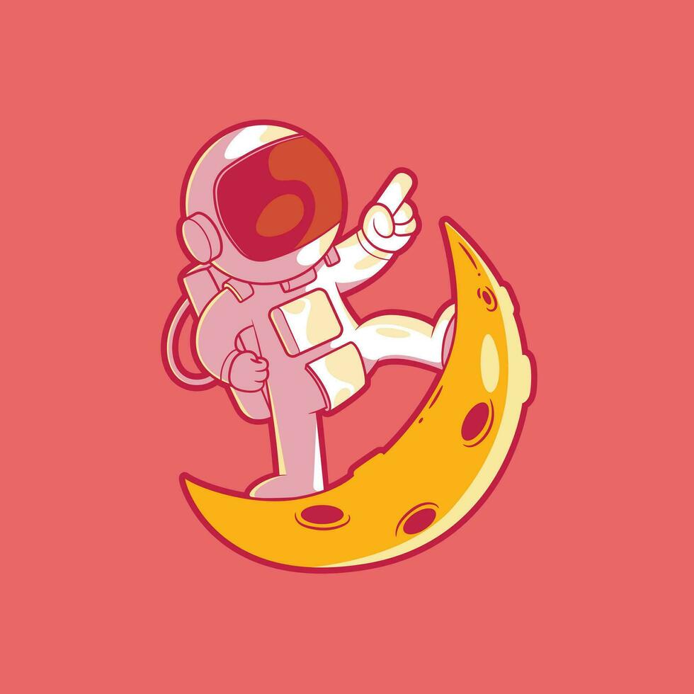 Cool Astronaut character flying on the moon vector illustration. Space, Science, brand design concept.