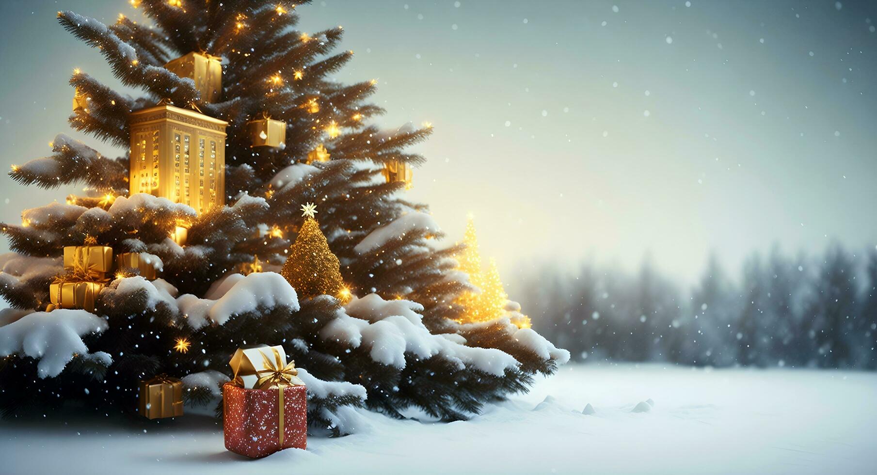 Festive winter landscape Christmas. Generative AI photo