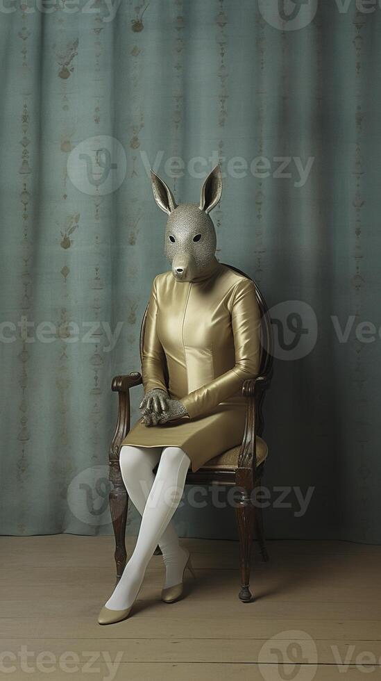 Man with deer antlers on his head sitting in armchair. AI Generated photo