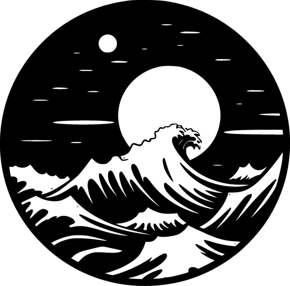 Ocean, Black and White Vector illustration