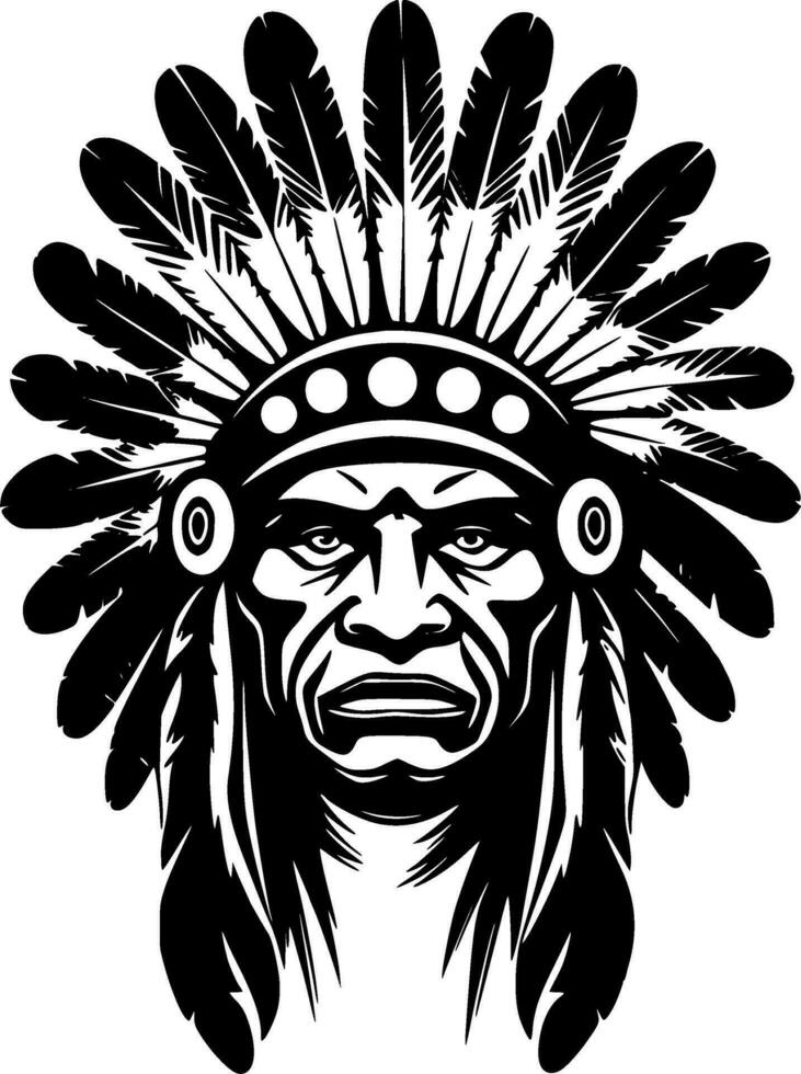 indio jefe - negro y blanco aislado icono - vector ilustración