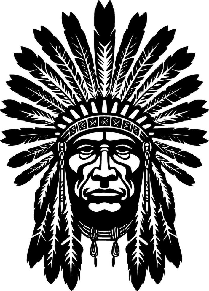 Indian Chief, Black and White Vector illustration