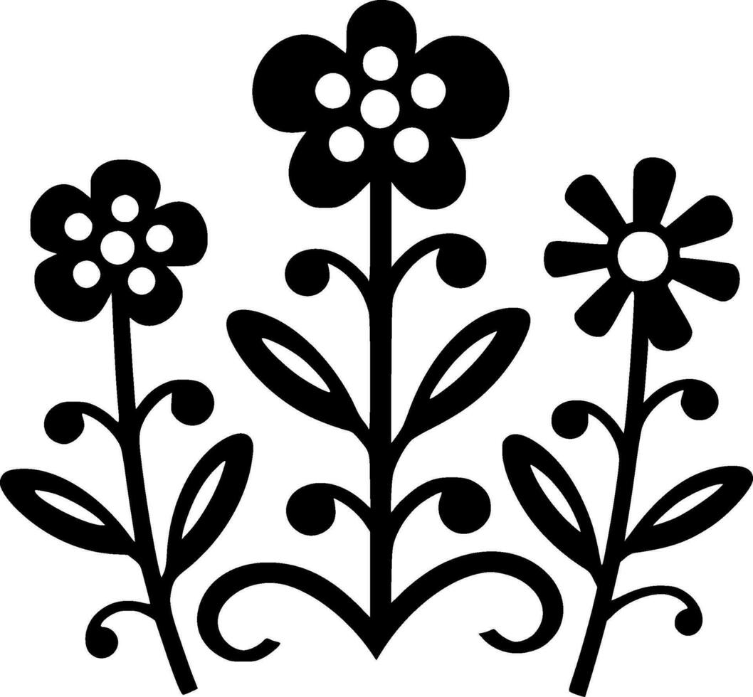 Flowers, Black and White Vector illustration