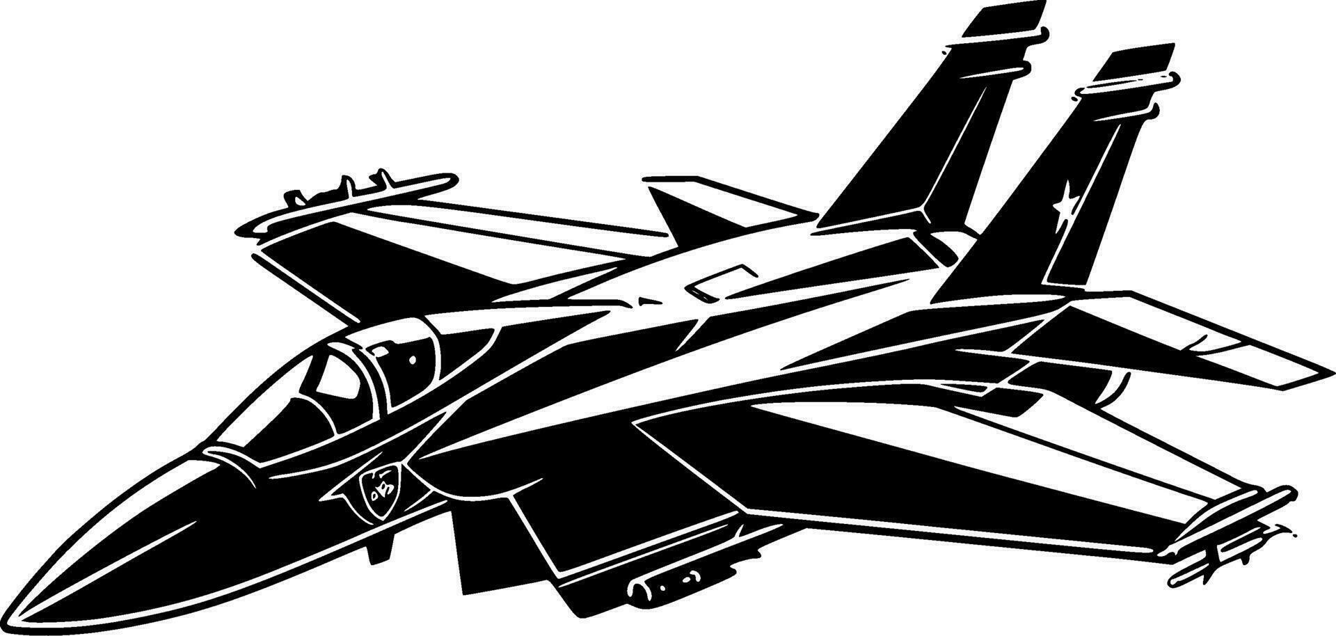 Fighter Jet - Black and White Isolated Icon - Vector illustration