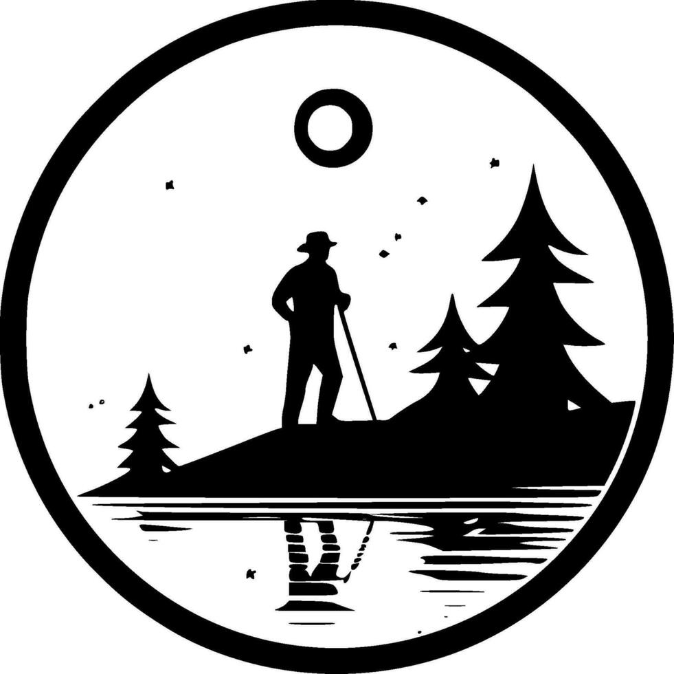 Fishing, Black and White Vector illustration