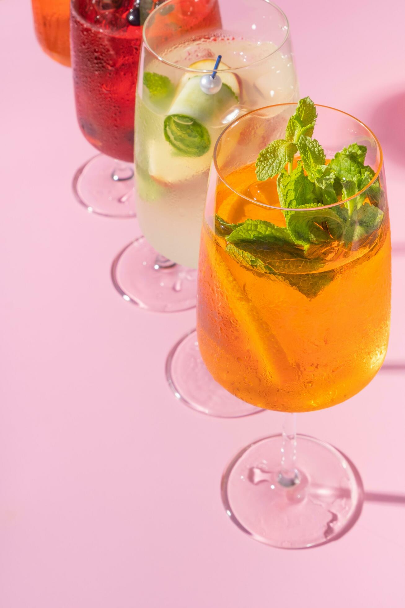 Summer alcoholic cocktails with ice. Relaxing refreshing drinks for hot