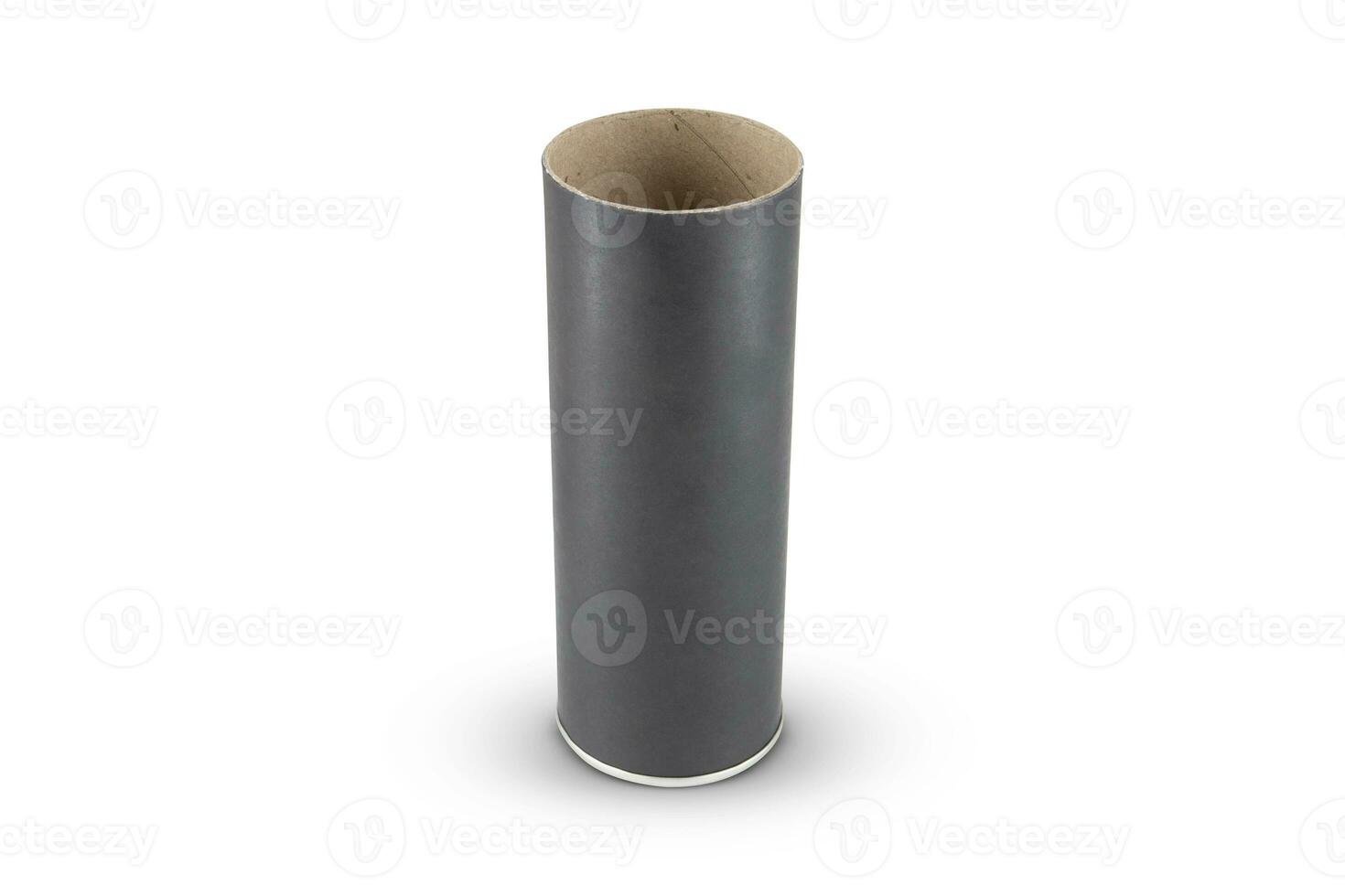 Black Kraft paper tube tin can isolated on white background photo