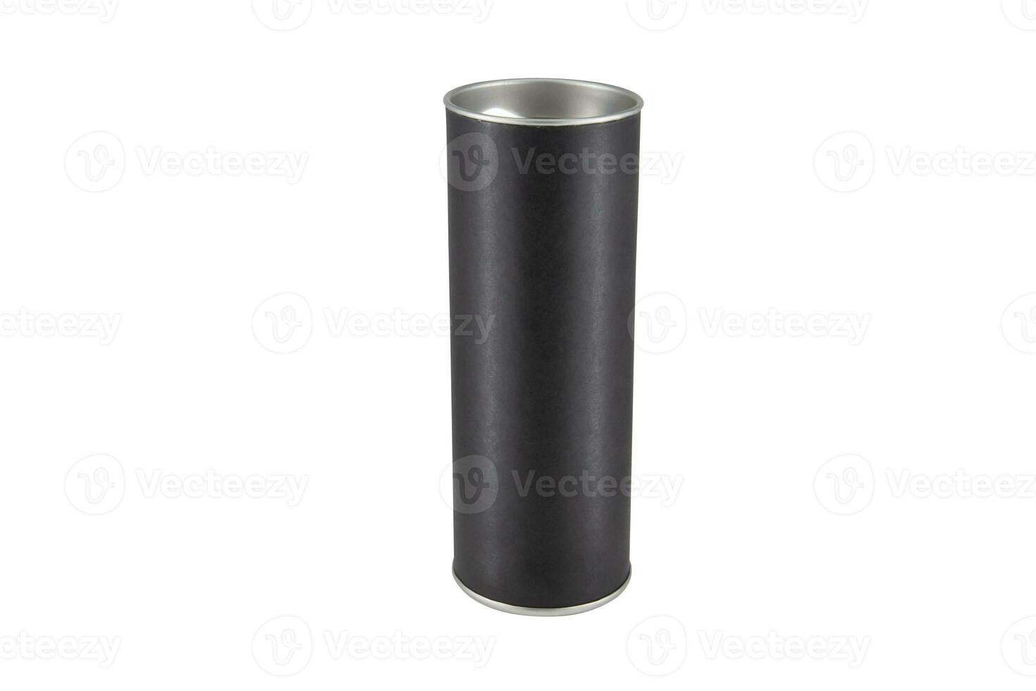 Black Kraft paper tube tin can isolated on white background photo