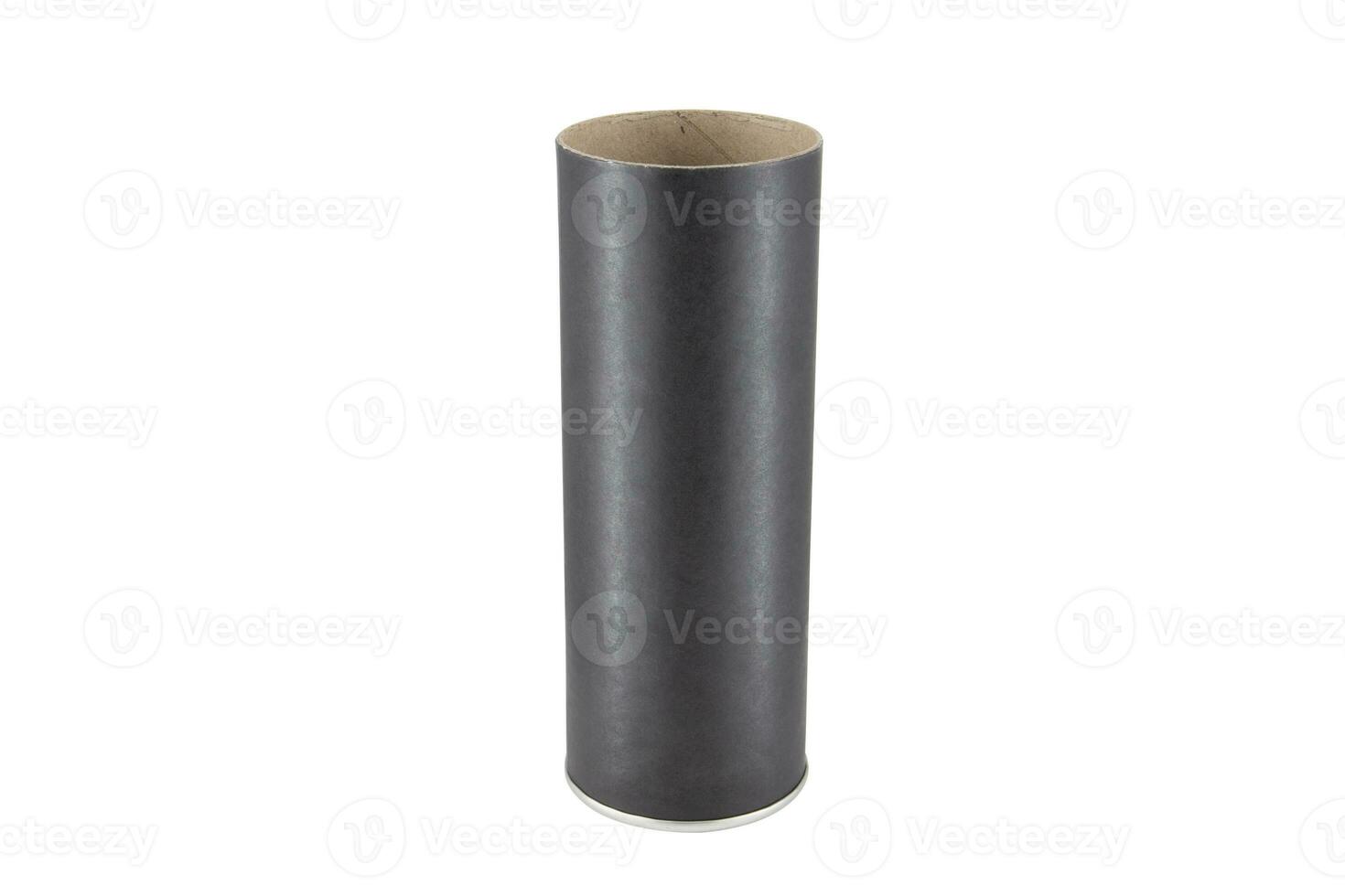 Black Kraft paper tube tin can isolated on white background photo