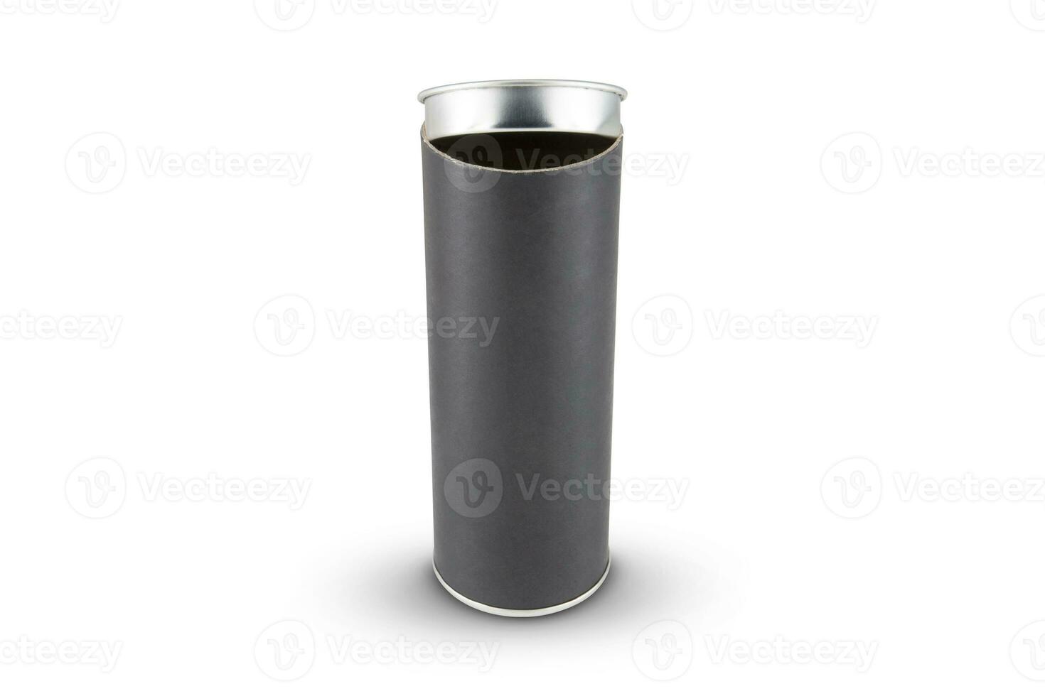 Black Kraft paper tube tin can isolated on white background photo