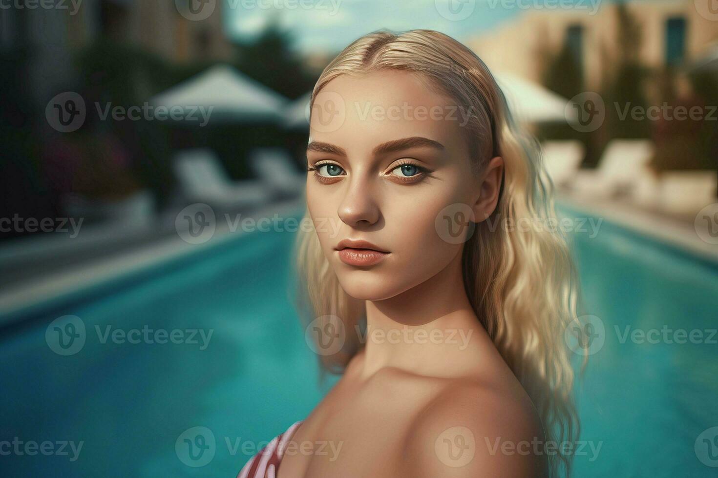 Young teen pool. Generate Ai photo