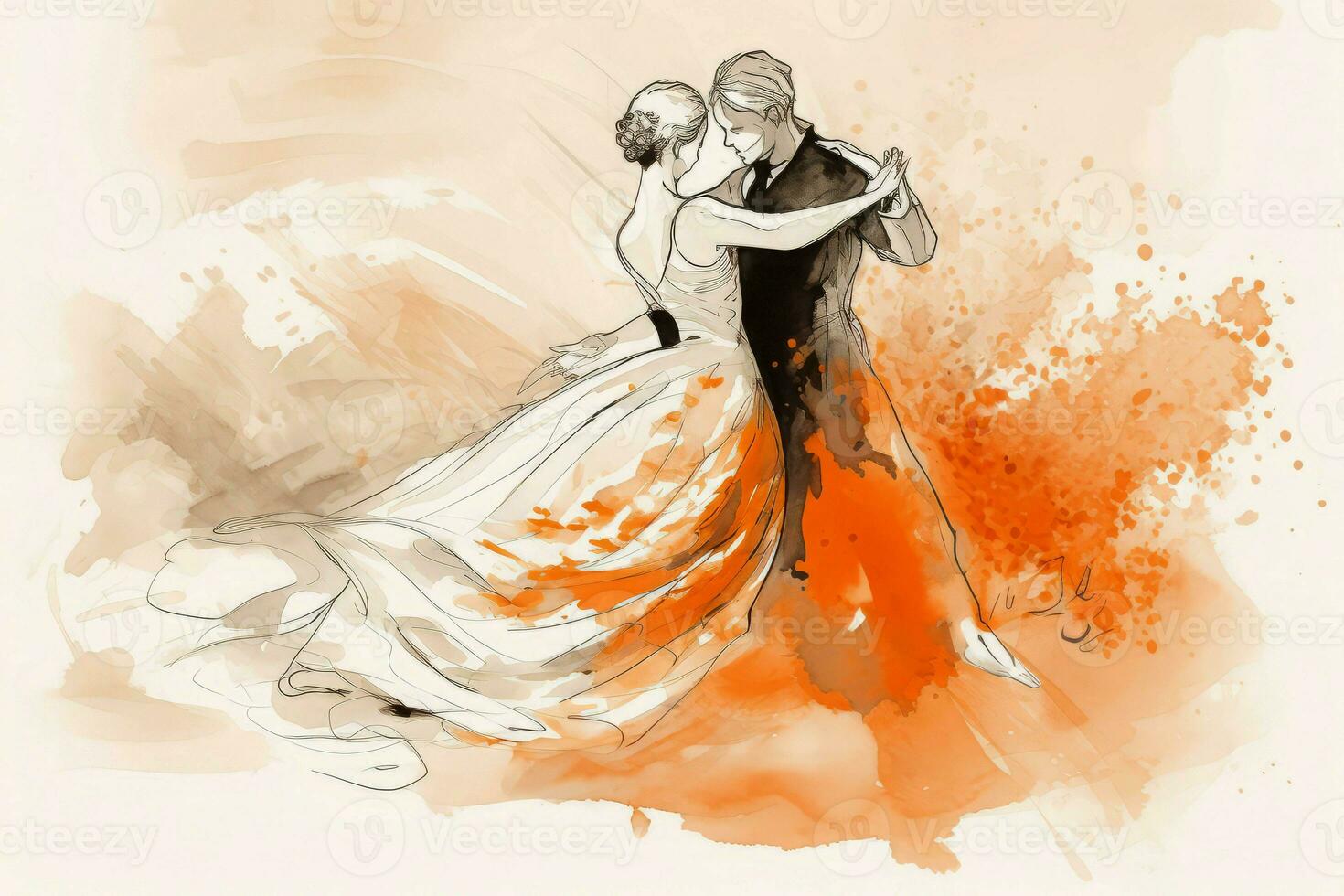 Dancing couple ink. Generate Ai photo