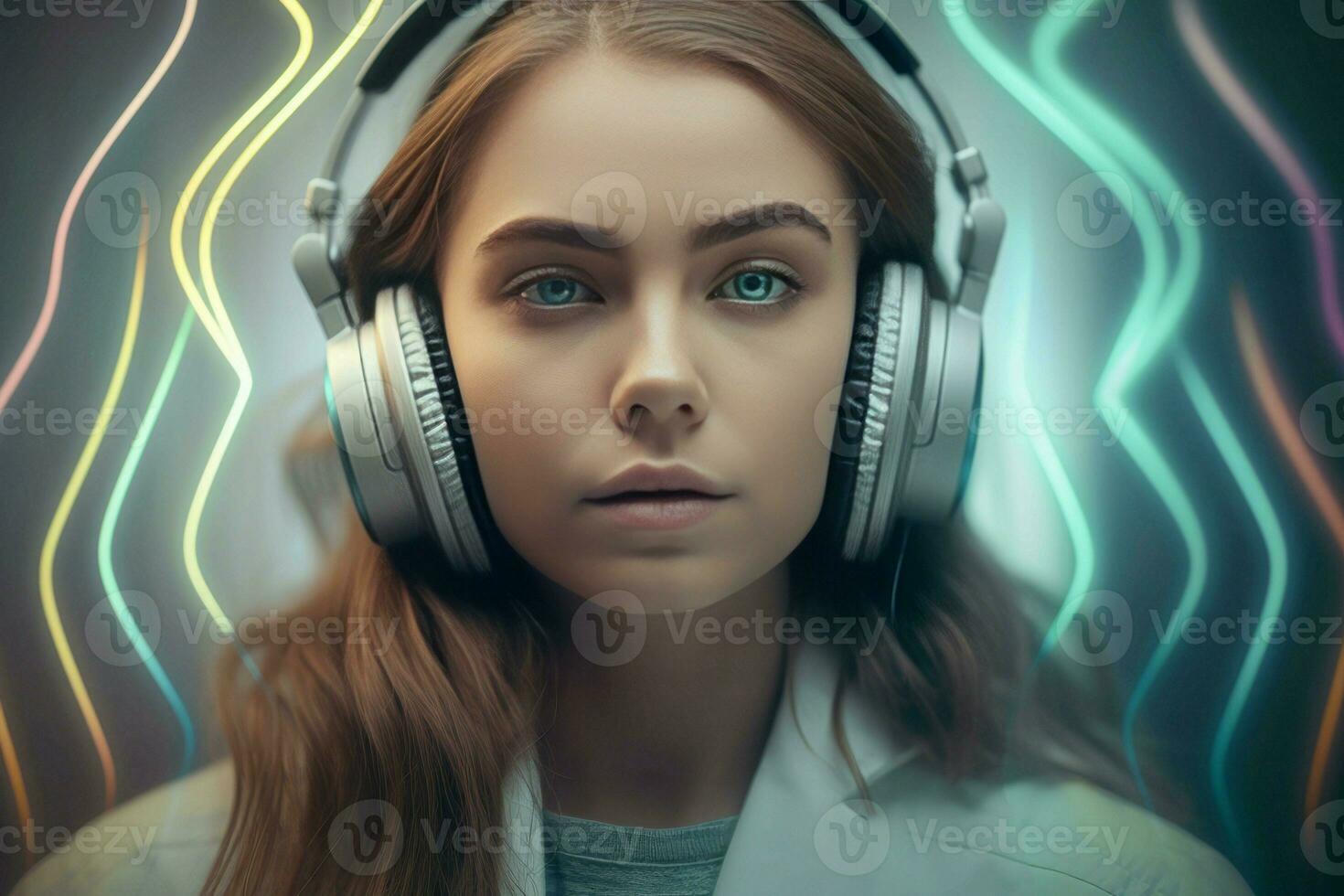 mujer vestir auriculares. generar ai foto