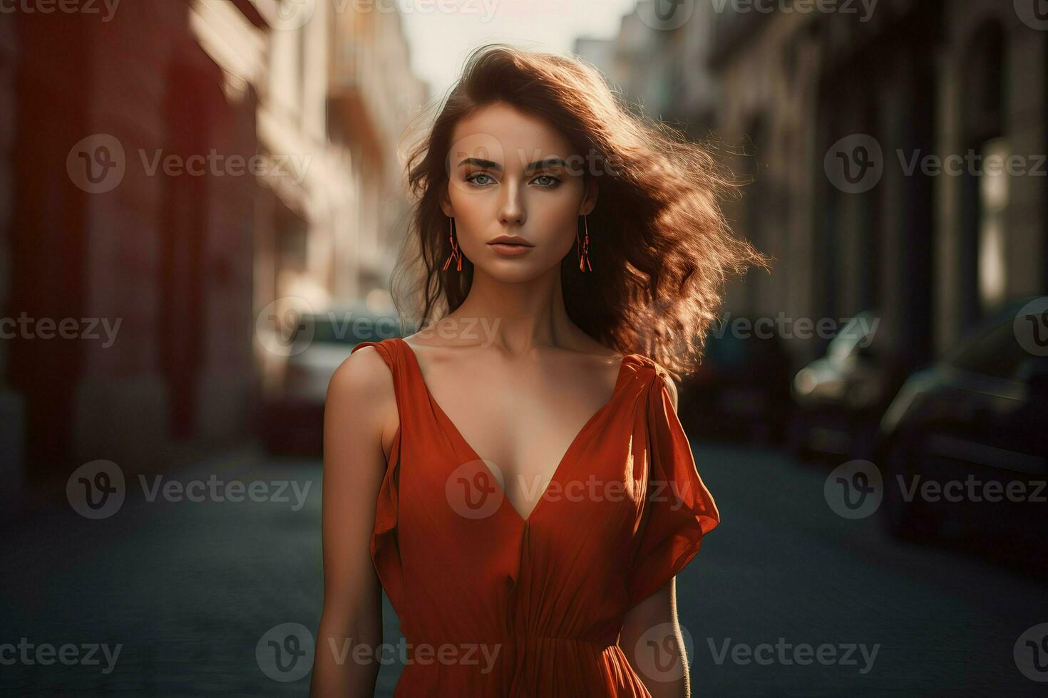 Female red dress. Generate Ai photo