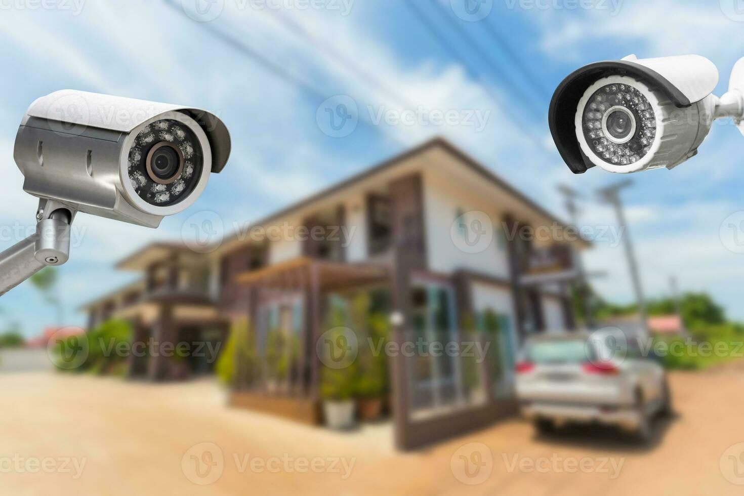 CCTV camera security operating at house. photo