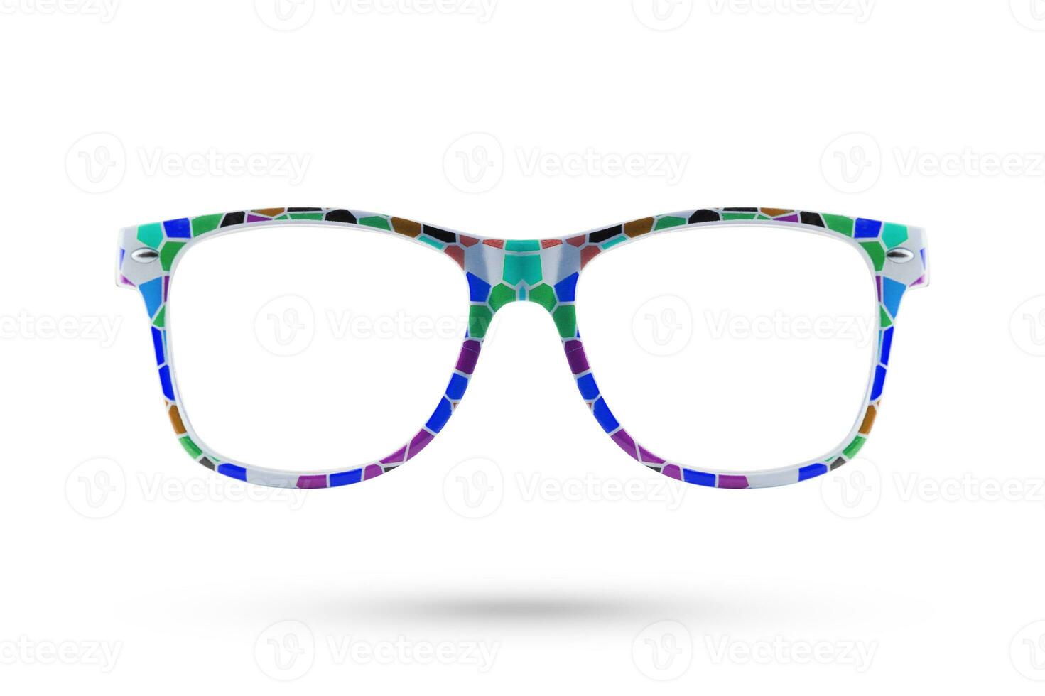 Fashion rainbow glasses style plastic-framed isolated on white background. photo