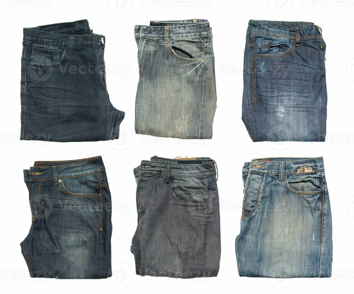 Jeans collection sets isolated on white background. photo