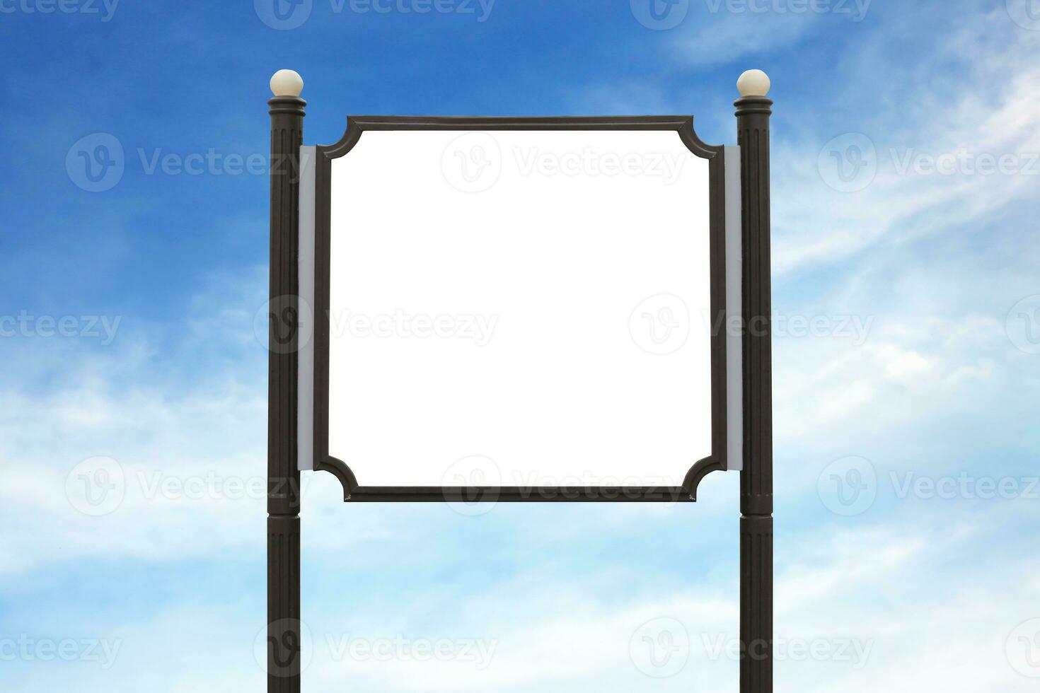 Mini Billboard wooden sign post outdoor on the sky background. photo