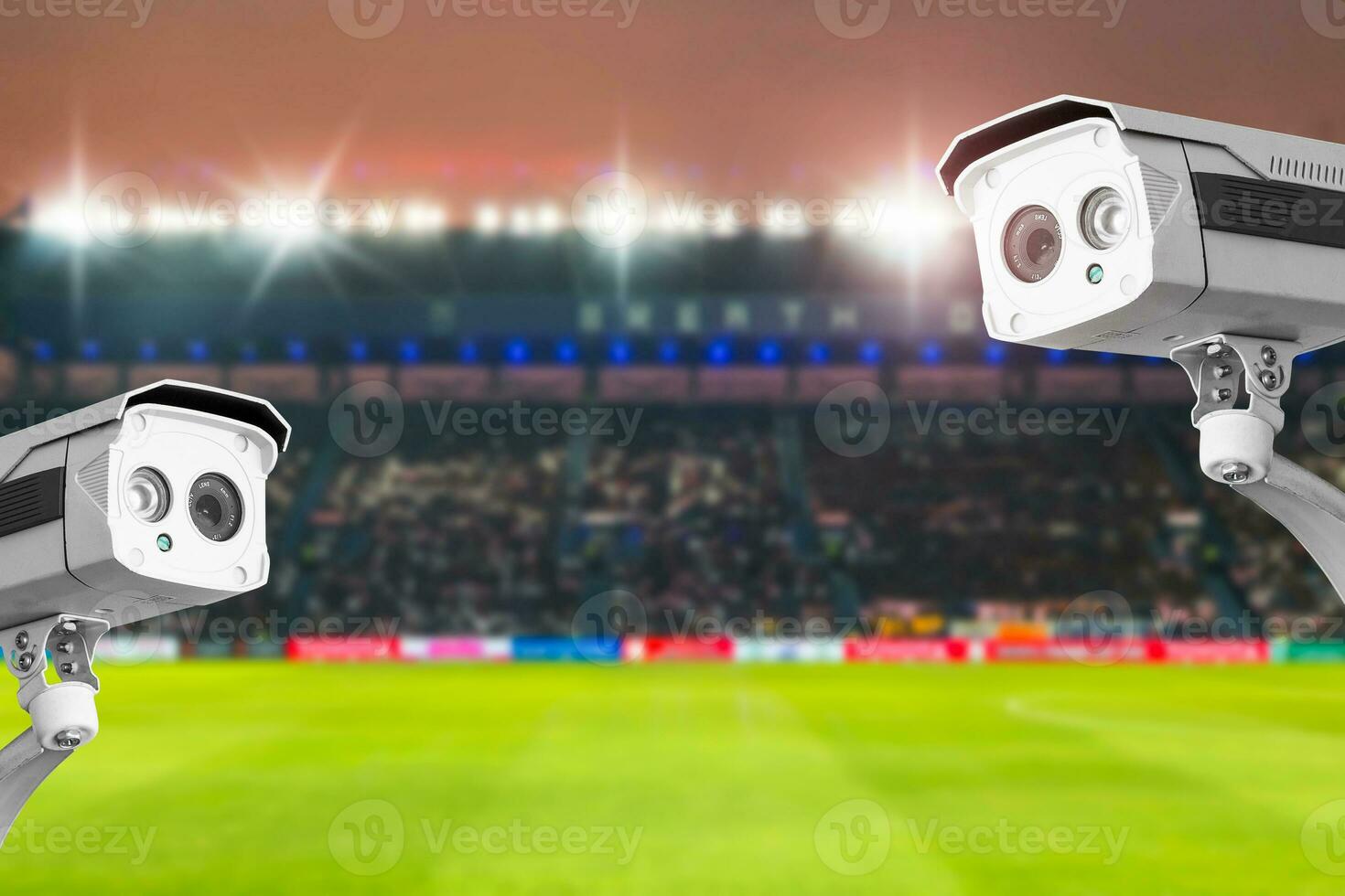 CCTV security in stadium football at twilight background. photo