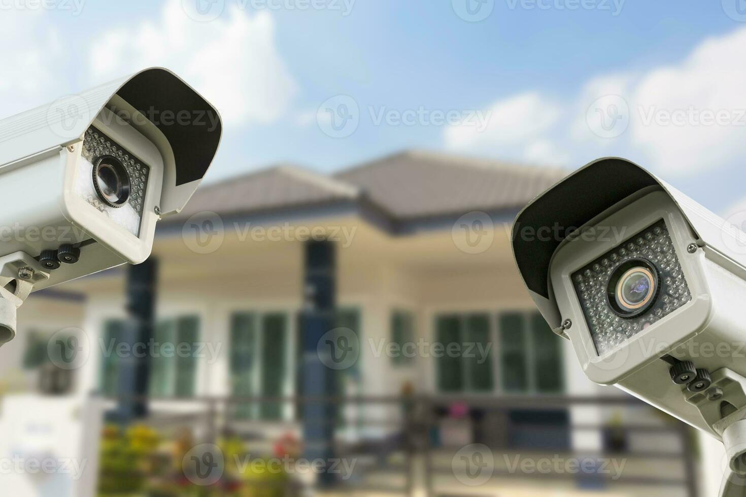 CCTV Home camera security operating at house. photo