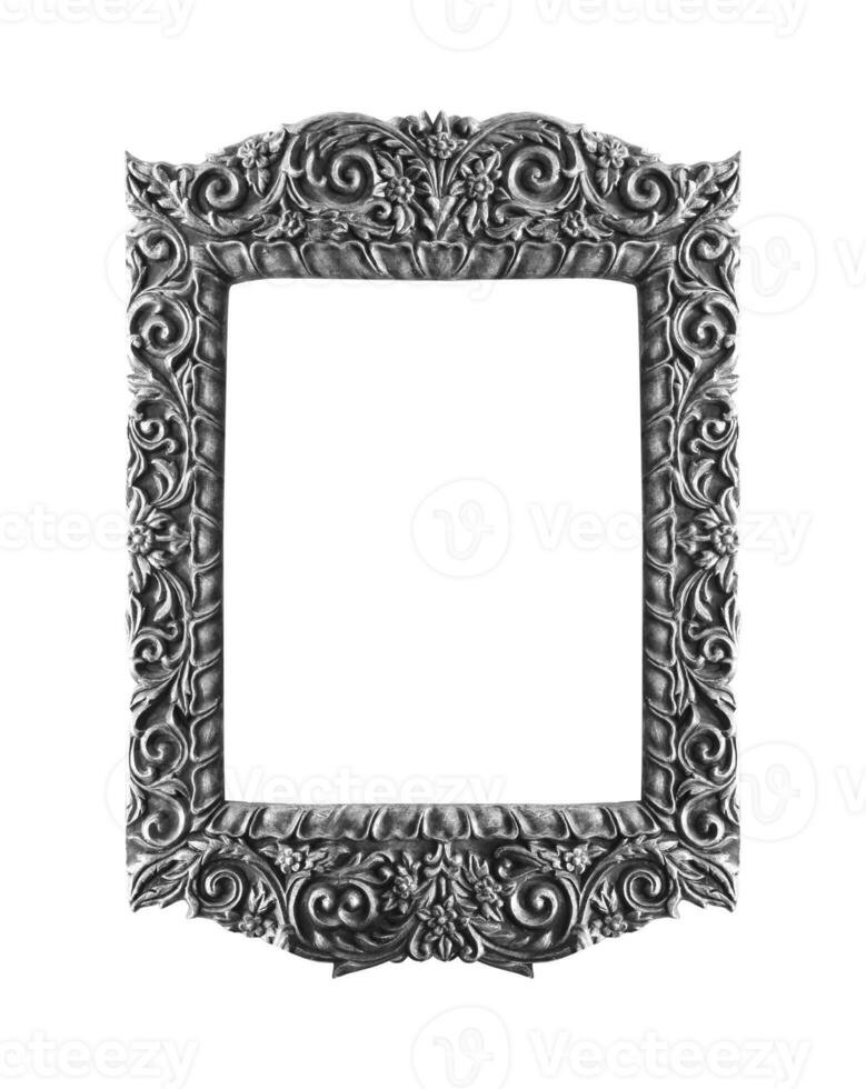 Wooden Silver frame vintage isolated background. photo