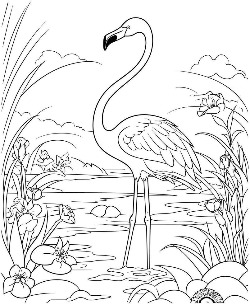 flamingo coloring pages for adults vector