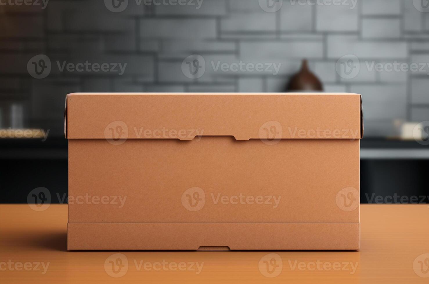Mockup craft box on the background of the kitchen. photo