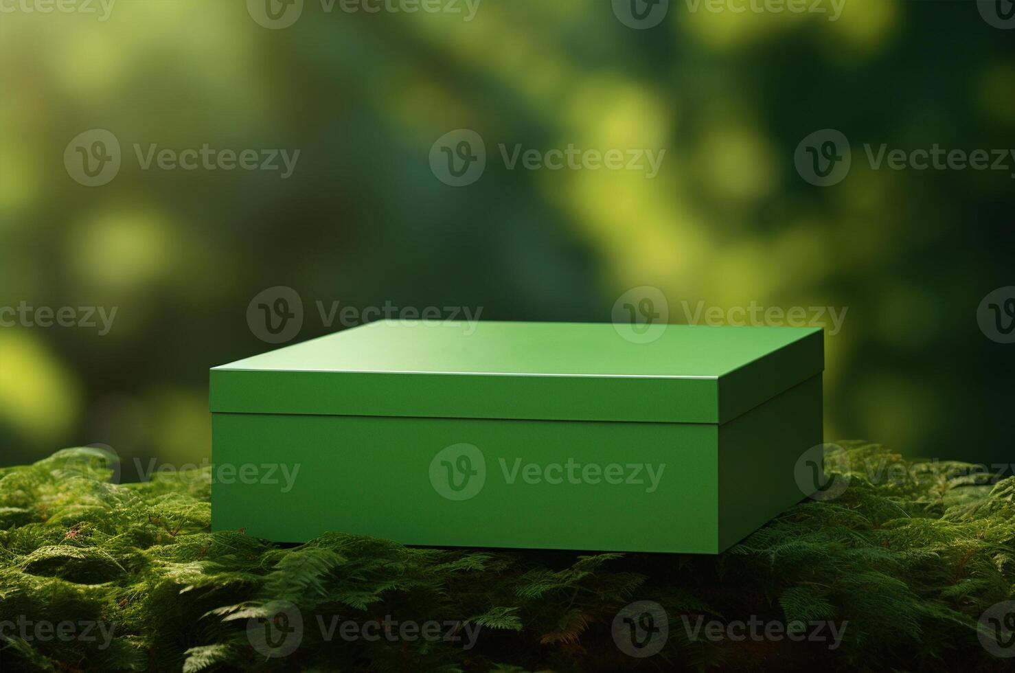 Mockup green box on a green background in plants. Generative AI photo