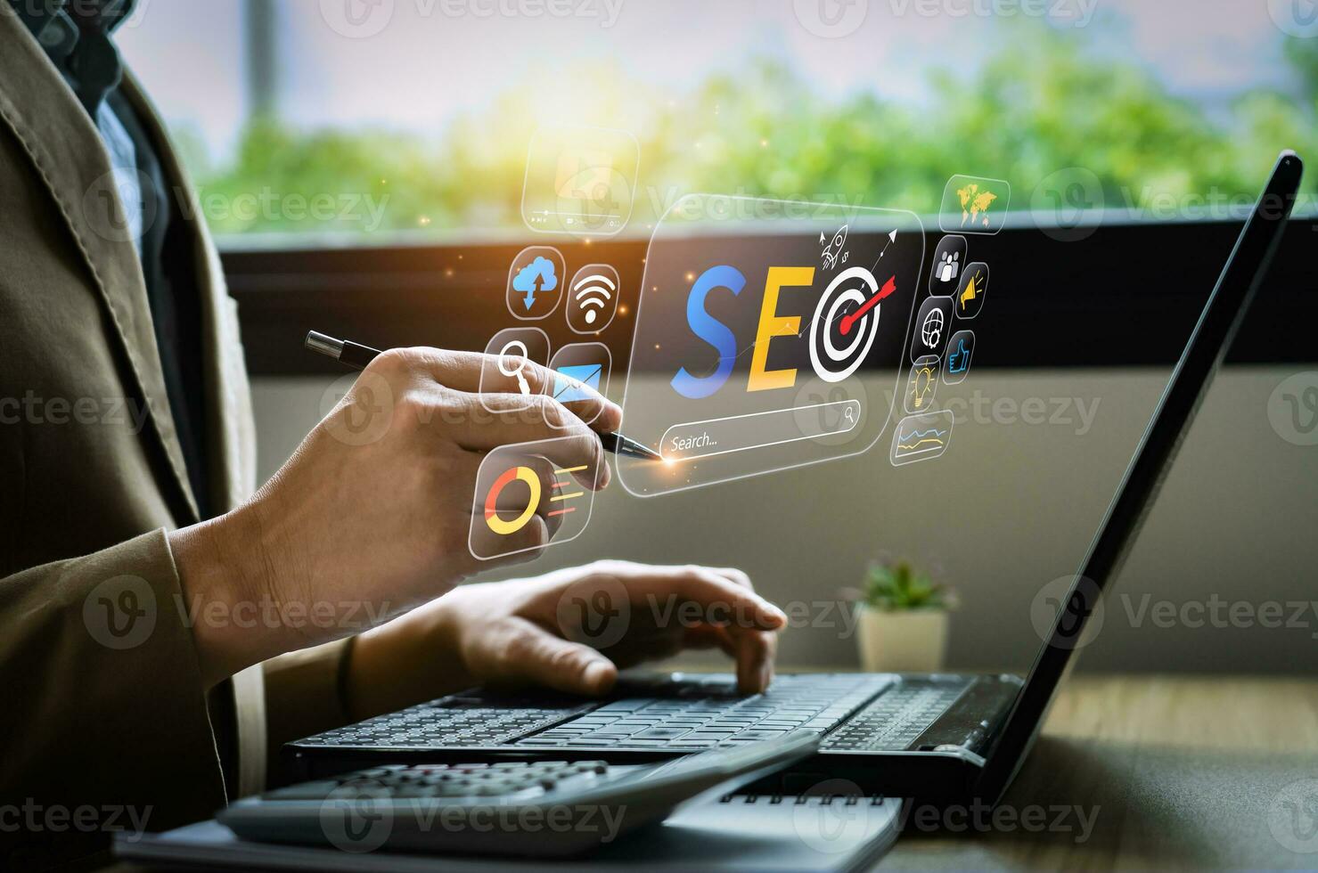 business people use SEO tools, Unlocking online potential. Boost visibility, attract organic traffic, and dominate search engine rankings with strategic optimization techniques. digital marketing photo