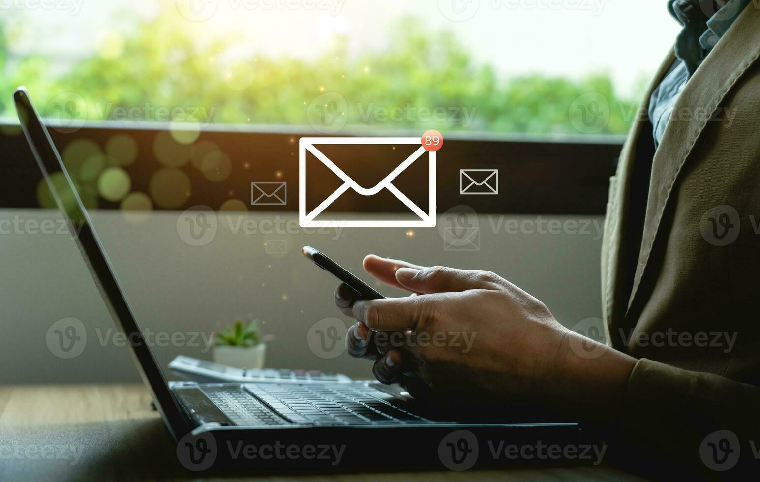 Email marketing concept, Business people use email to promote products or services. online marketing strategy that reach target customers, email newsletter, checking message box, information online. photo