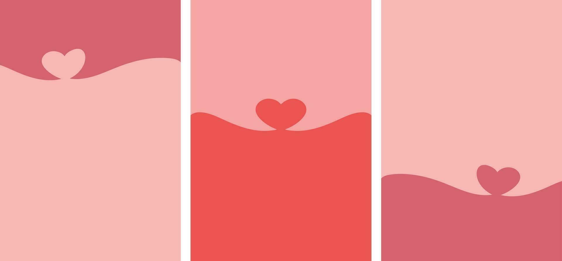 Set of templates with heart shapes. Red and pink background with love line frame. Simple Valentines banner template. Hand drawn vector illustration