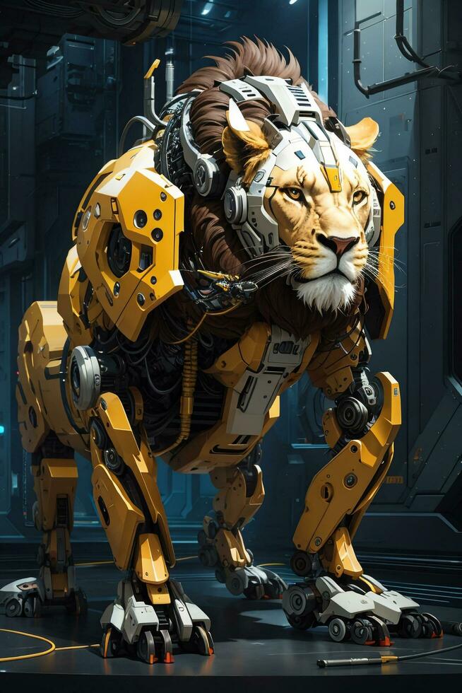 Futuristic Lion robot image generated photo