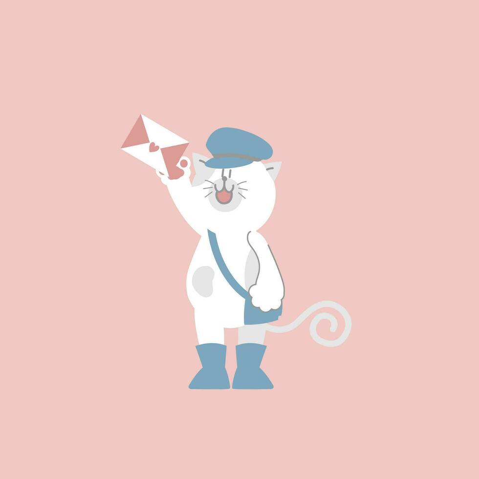 postman cat and love letter, happy valentines day, birthday, love concept, flat vector illustration cartoon character design isolated