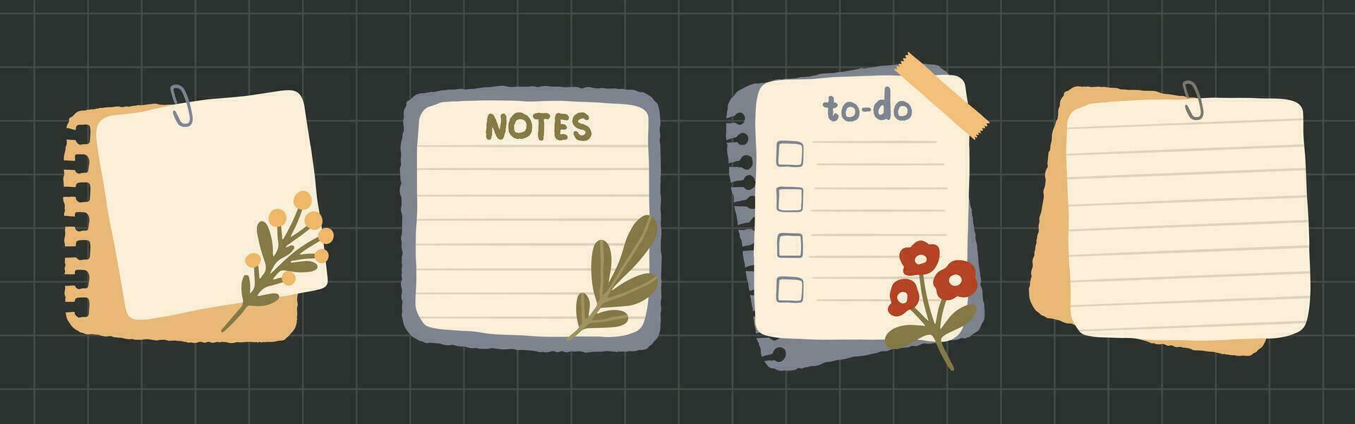 Set of cute Cartoon Sticky Notes. Dairy planner or bullet journal Memo stickers vector