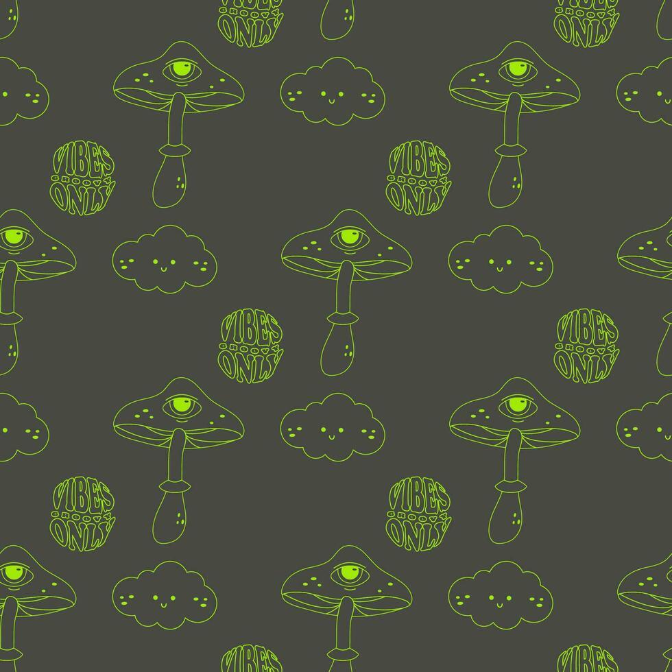 Groovy linear mushroom patter seamless. Vector illustration