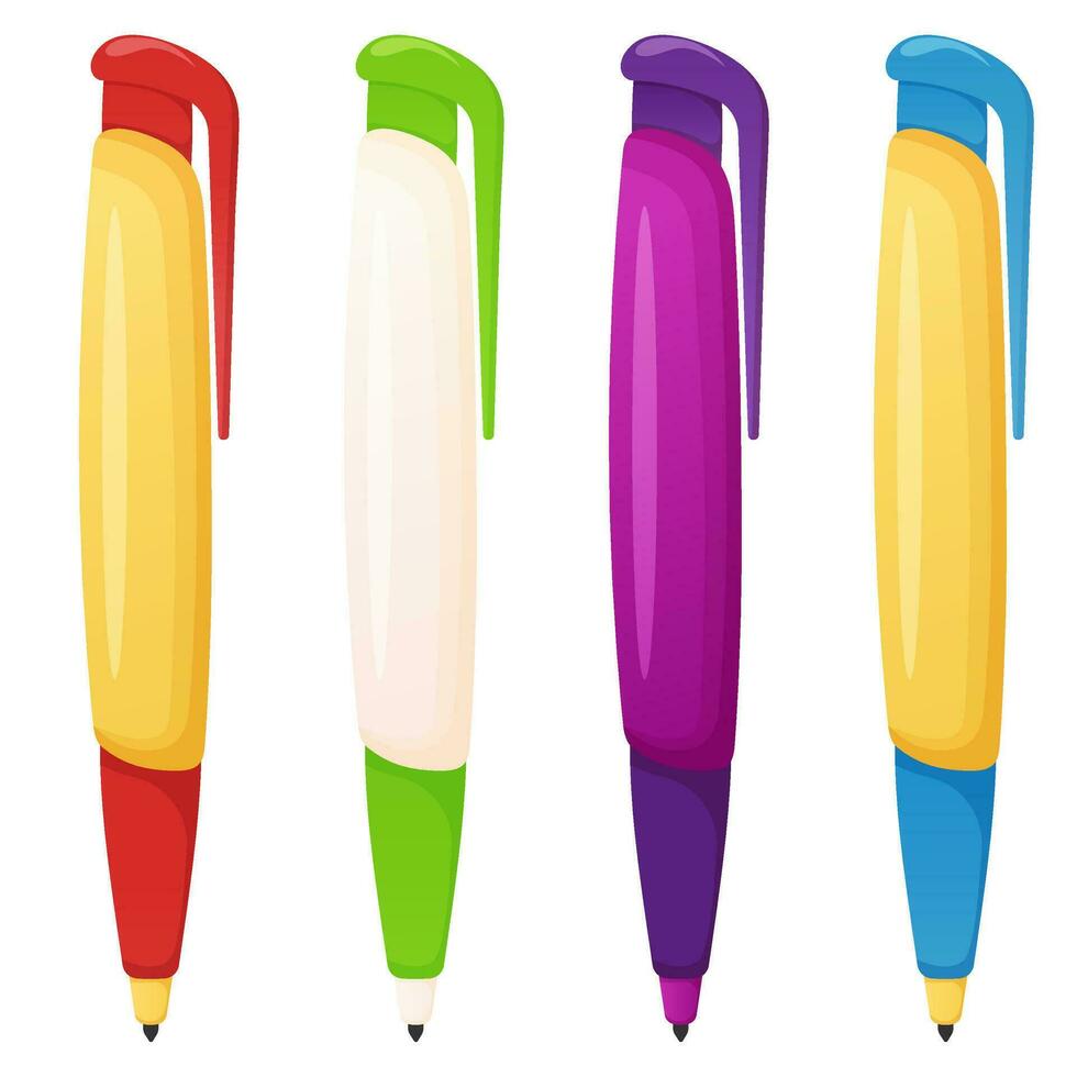 Set of colored pens isolated on white vector