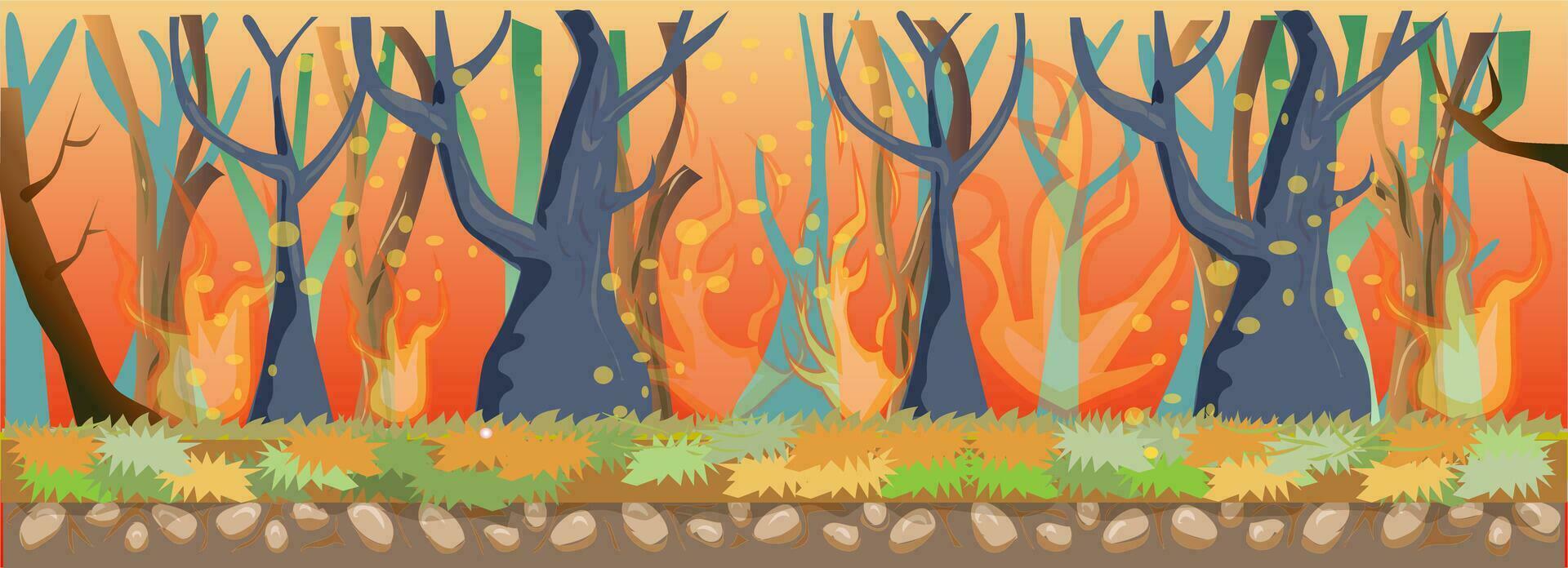 Forest on Fire Game Background vector