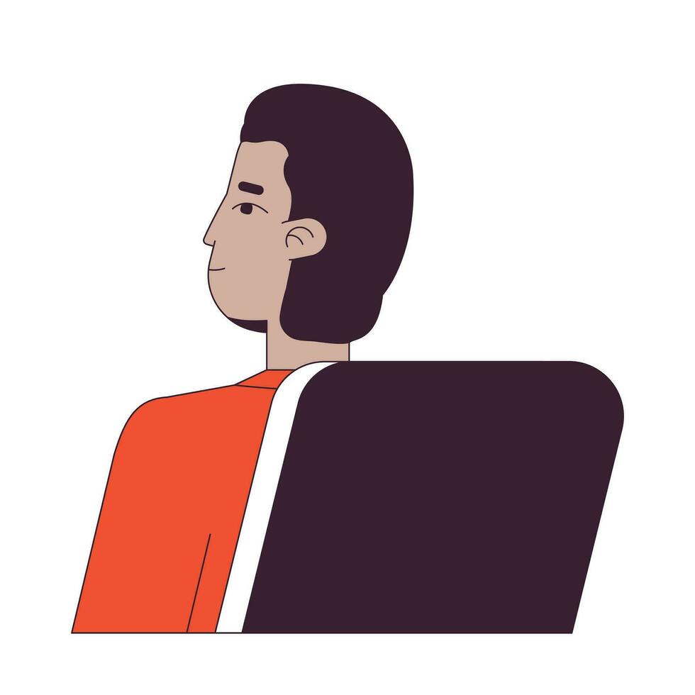 comprometido estudiante indio hombre sentado en silla plano línea color vector personaje. editable contorno medio cuerpo persona en blanco. masculino milenario interno sencillo dibujos animados Mancha ilustración para web gráfico diseño