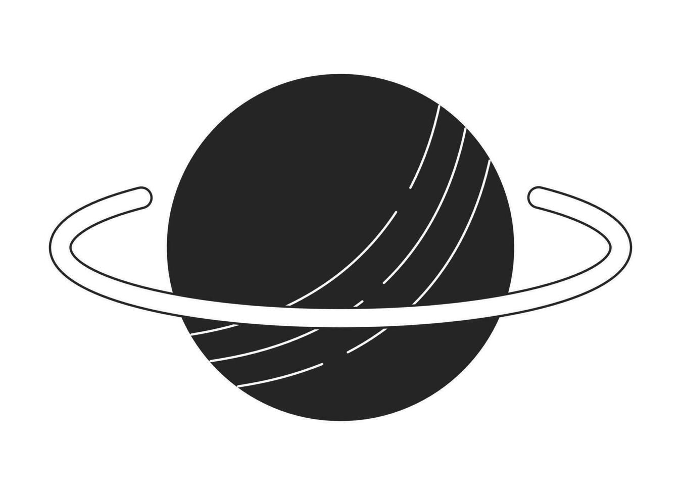 Solar system planet flat monochrome isolated vector object. Celestial body with ring. Editable black and white line art drawing. Simple outline spot illustration for web graphic design