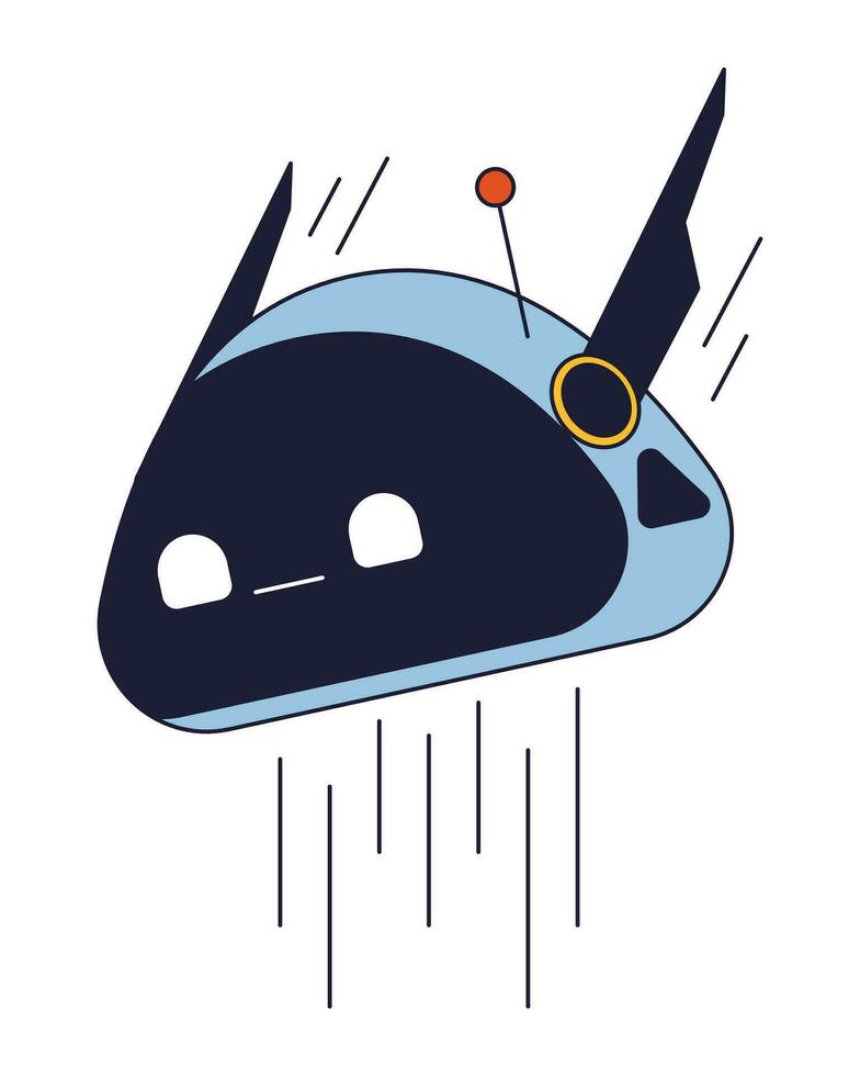Robot android head flat line color isolated vector object. AI technology. Robotics. Editable clip art image on white background. Simple outline cartoon spot illustration for web design