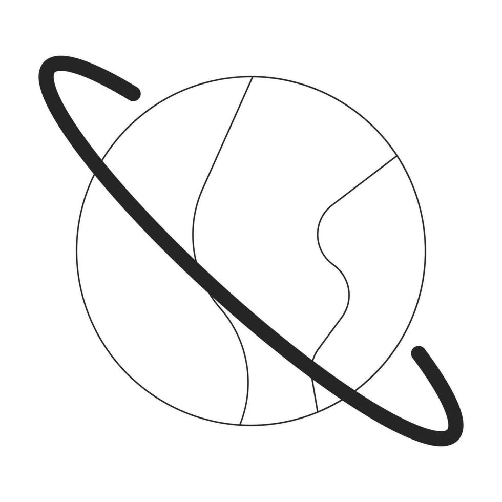 Planet with ring flat monochrome isolated vector object. Solar system star. Editable black and white line art drawing. Simple outline spot illustration for web graphic design