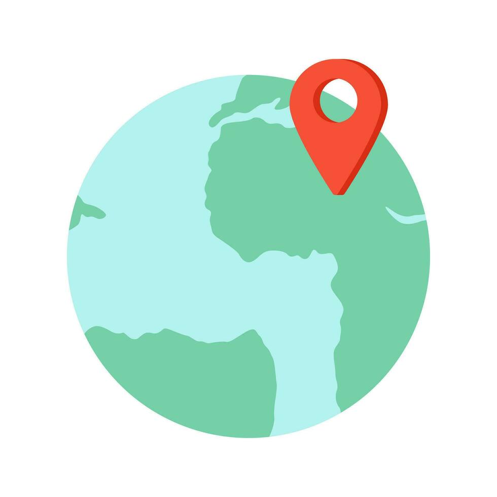 Navigator pin on globe semi flat colour vector object. Gps tracking. Editable cartoon clip art icon on white background. Simple spot illustration for web graphic design