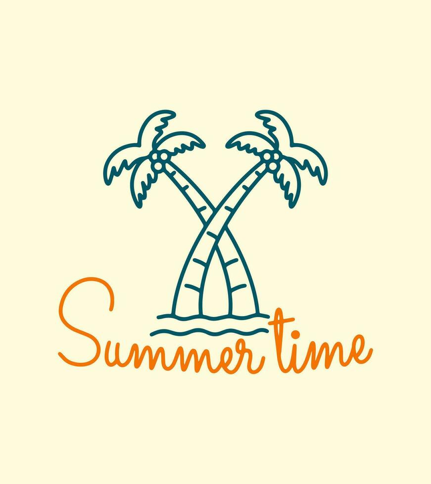 Twin coconut on the beach summer time mono line design for t-shirt, badge, and sticker vector illustration