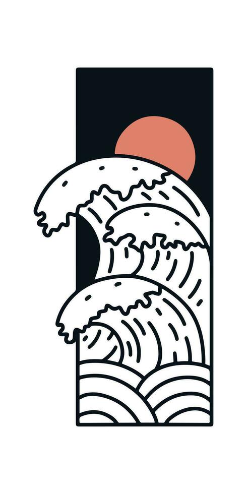 Simple mono line design of the wave in square shape vector